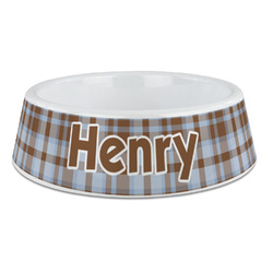 Two Color Plaid Plastic Dog Bowl - Large (Personalized)