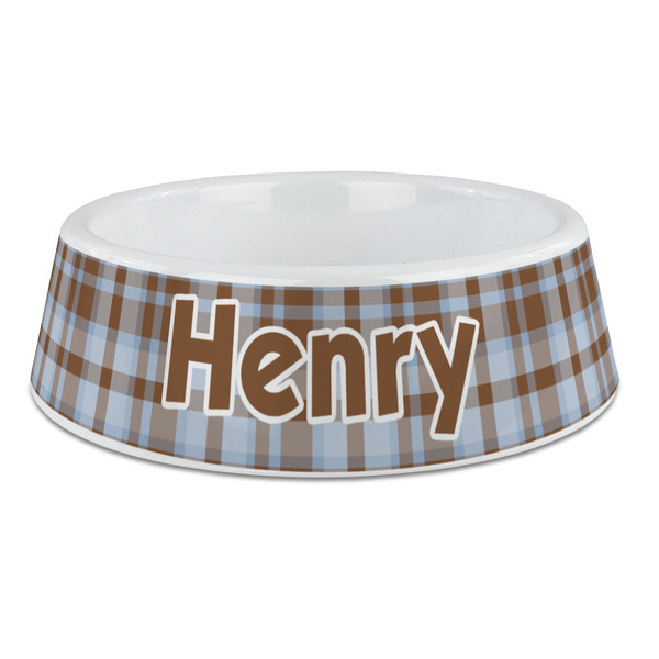 Custom Two Color Plaid Plastic Dog Bowl - Large (Personalized)
