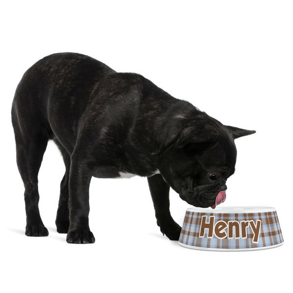 Two Color Plaid Plastic Pet Bowls - Medium - LIFESTYLE
