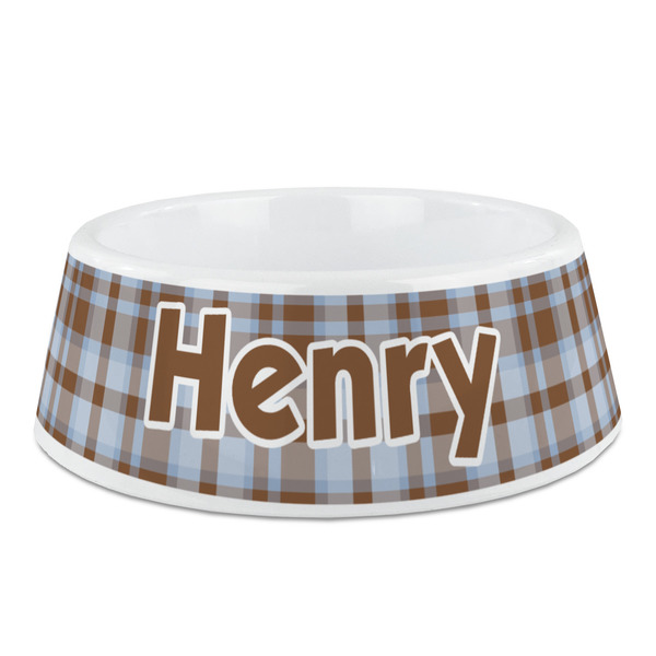 Custom Two Color Plaid Plastic Dog Bowl - Medium (Personalized)