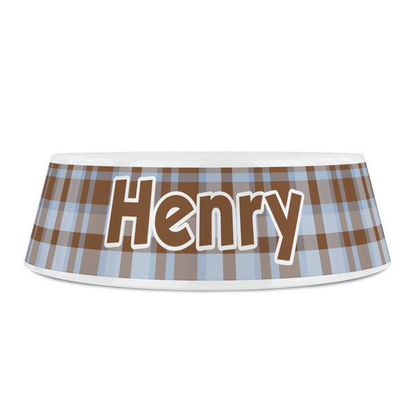 Two Color Plaid Plastic Pet Bowls - Small - FRONT