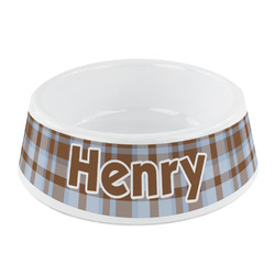 Two Color Plaid Plastic Dog Bowl - Small (Personalized)