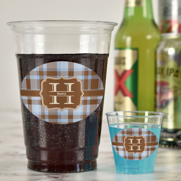 Two Color Plaid Plastic Shot Glasses - In Context