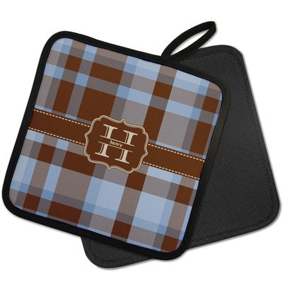 Two Color Plaid Pot Holder w/ Name and Initial