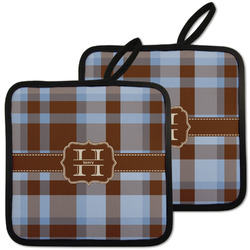 Two Color Plaid Pot Holders - Set of 2 w/ Name and Initial