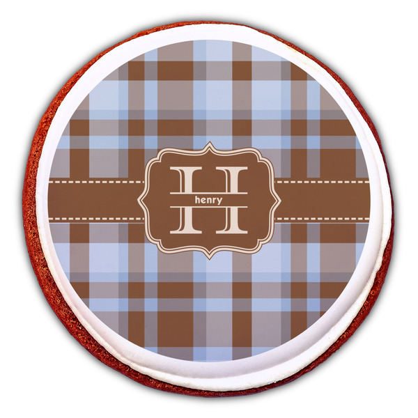 Two Color Plaid Printed Icing Circle - Large - On Cookie