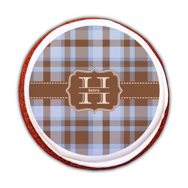 Two Color Plaid Printed Icing Circle - Medium - On Cookie