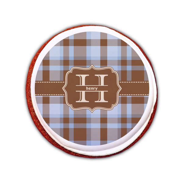 Two Color Plaid Printed Icing Circle - Small - On Cookie