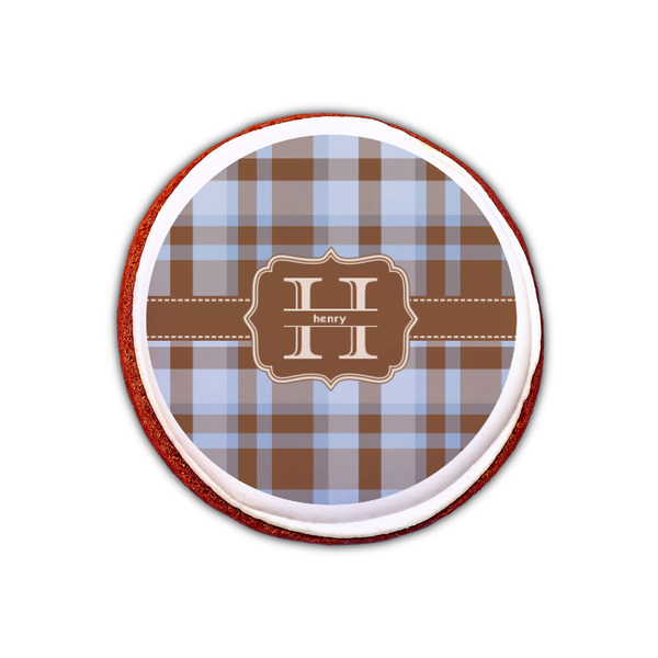 Two Color Plaid Printed Icing Circle - XSmall - On Cookie