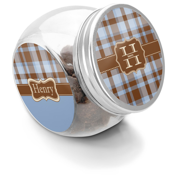 Custom Two Color Plaid Puppy Treat Jar (Personalized)