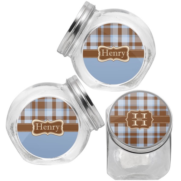 Two Color Plaid Puppy Treat Jar - Top Left Right