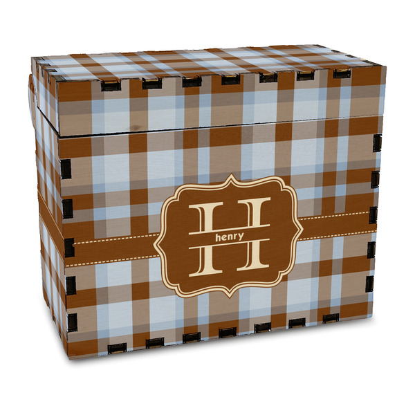 Custom Two Color Plaid Wood Recipe Box - Full Color Print (Personalized)