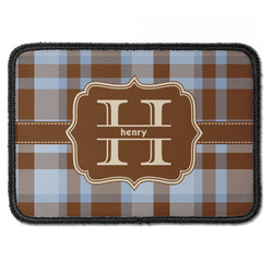Two Color Plaid Iron On Rectangle Patch w/ Name and Initial