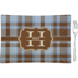 Two Color Plaid Rectangular Glass Appetizer / Dessert Plate - Single or Set (Personalized)
