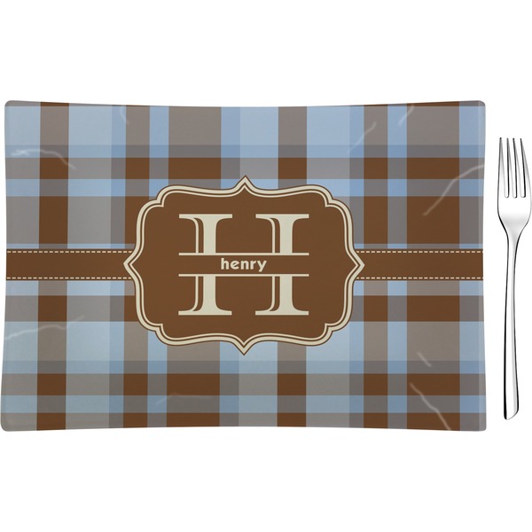 Custom Two Color Plaid Glass Rectangular Appetizer / Dessert Plate (Personalized)
