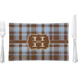Two Color Plaid Rectangular Glass Lunch / Dinner Plate - Single or Set (Personalized)
