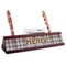Two Color Plaid Red Mahogany Nameplates with Business Card Holder - Angle
