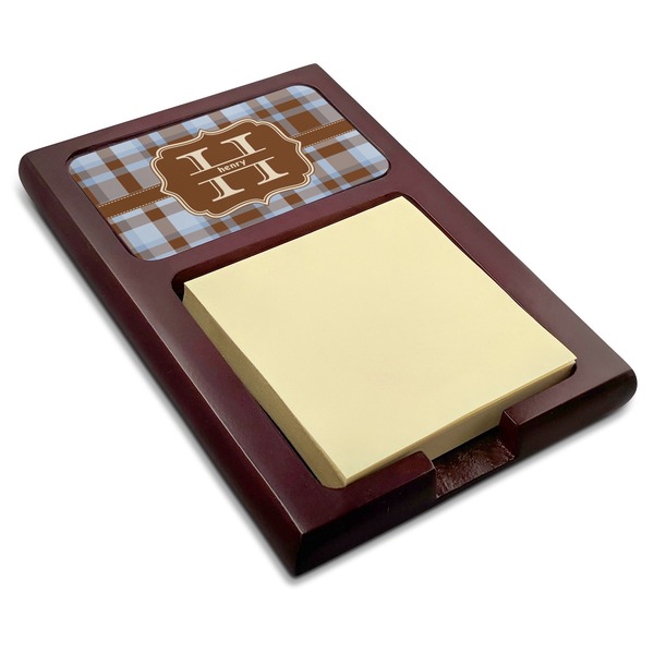 Custom Two Color Plaid Red Mahogany Sticky Note Holder (Personalized)