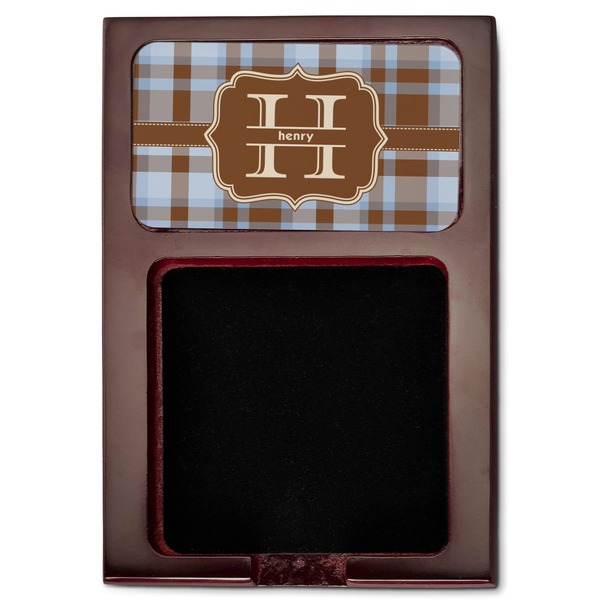 Two Color Plaid Red Mahogany Sticky Note Holder - Flat