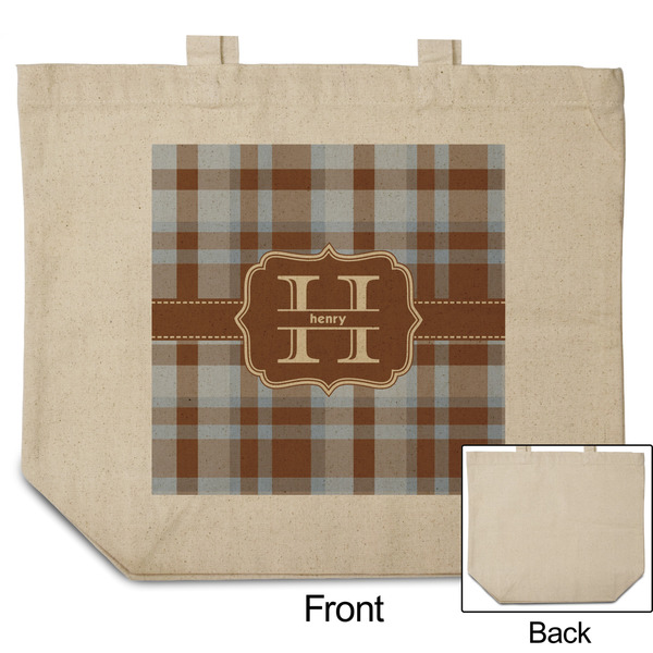 Two Color Plaid Reusable Cotton Grocery Bag - Front & Back View