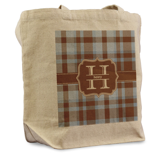 Custom Two Color Plaid Reusable Cotton Grocery Bag (Personalized)