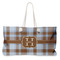 Two Color Plaid Large Rope Tote Bag - Front View