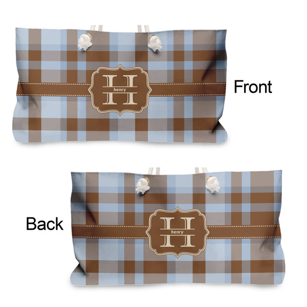 Two Color Plaid Large Rope Tote - From & Back View