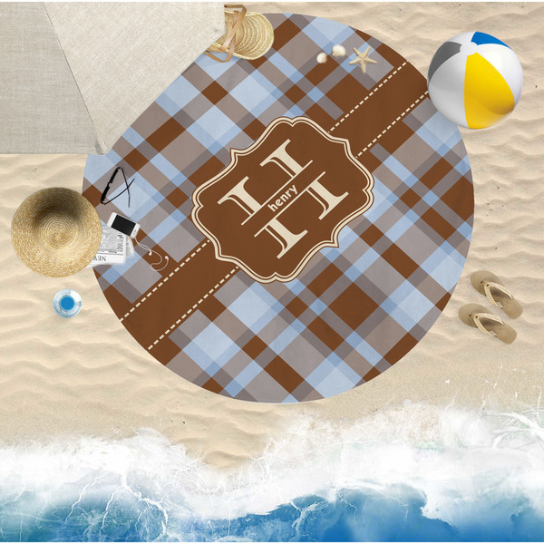 Two Color Plaid Round Beach Towel Lifestyle