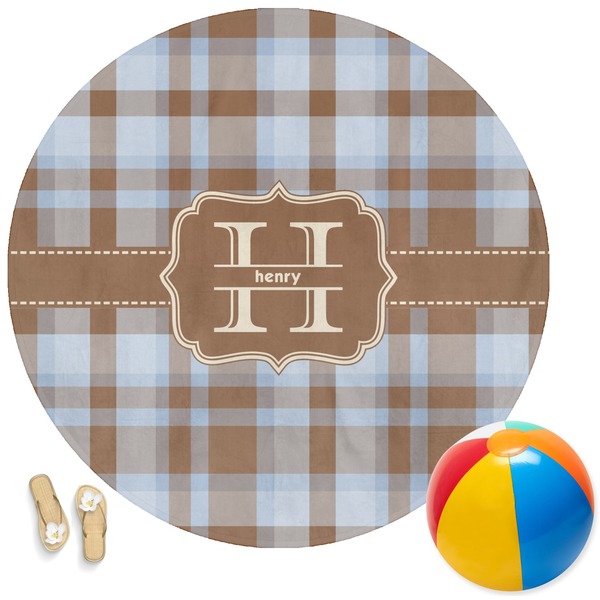 Custom Two Color Plaid Round Beach Towel (Personalized)