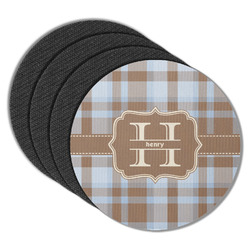 Two Color Plaid Round Rubber Backed Coasters - Set of 4 (Personalized)