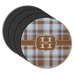 Two Color Plaid Round Rubber Backed Coasters - Set of 4 (Personalized)