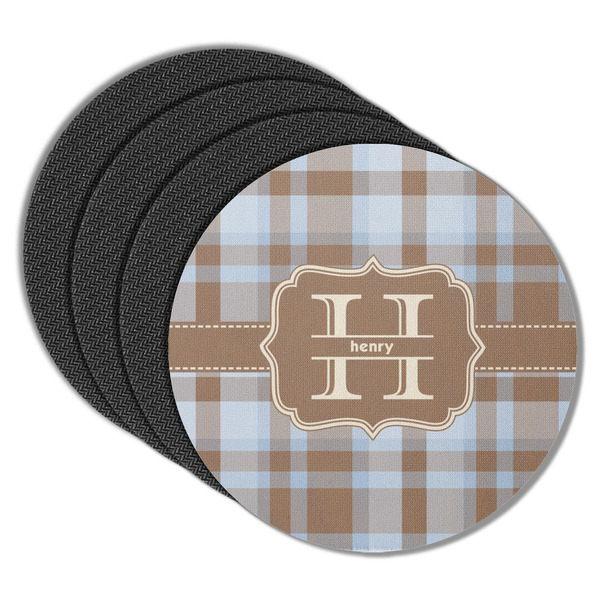 Custom Two Color Plaid Round Rubber Backed Coasters - Set of 4 (Personalized)