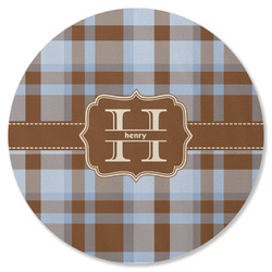 Two Color Plaid Round Rubber Backed Coaster (Personalized)