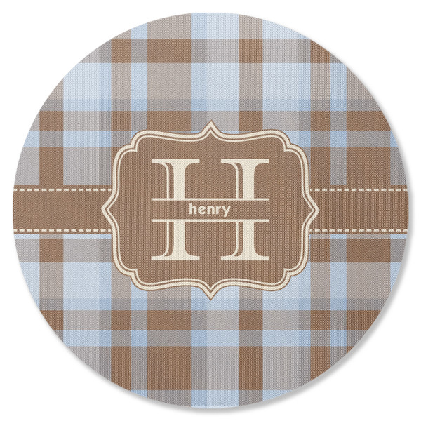 Custom Two Color Plaid Round Rubber Backed Coaster (Personalized)