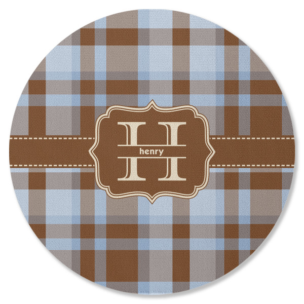 Two Color Plaid Round Coaster Rubber Back - Single