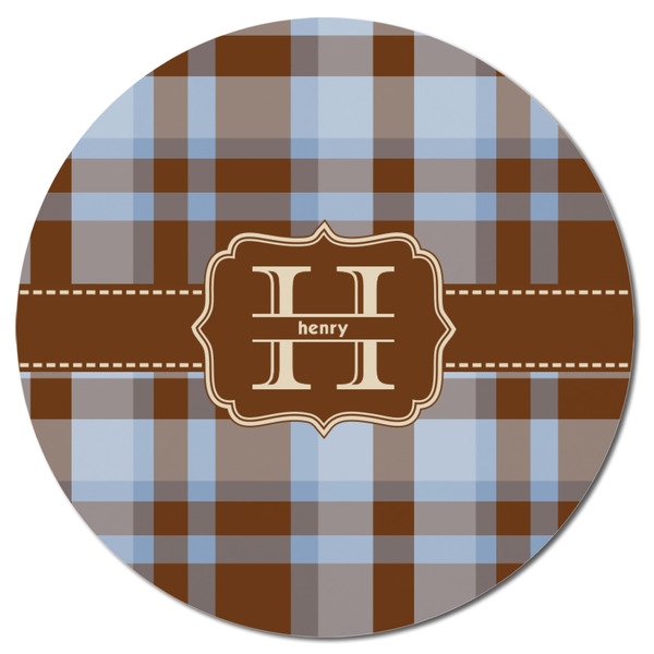 Two Color Plaid Round Fridge Magnet - FRONT