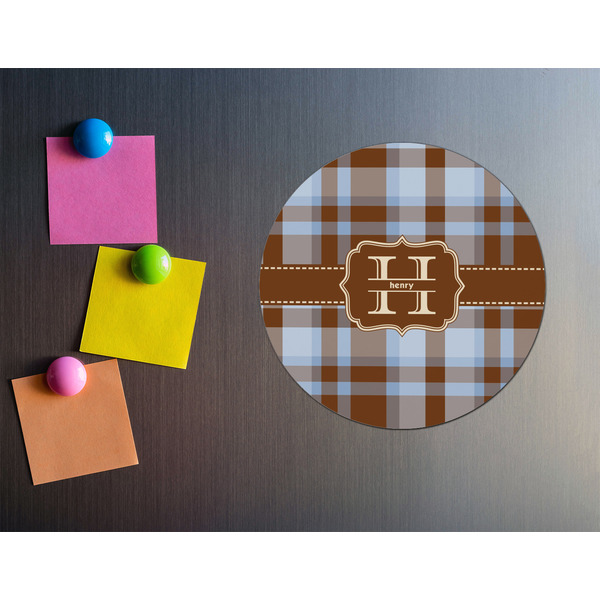 Two Color Plaid Round Fridge Magnet - LIFESTYLE
