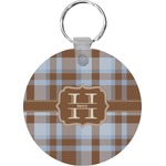Two Color Plaid Round Plastic Keychain (Personalized)