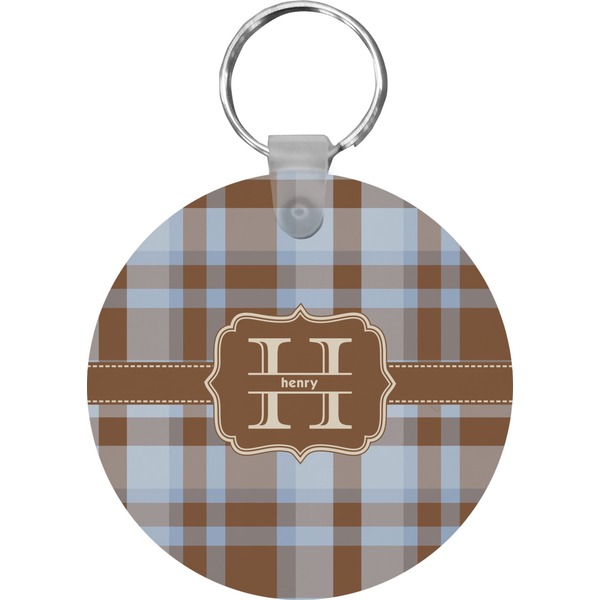 Custom Two Color Plaid Round Plastic Keychain (Personalized)