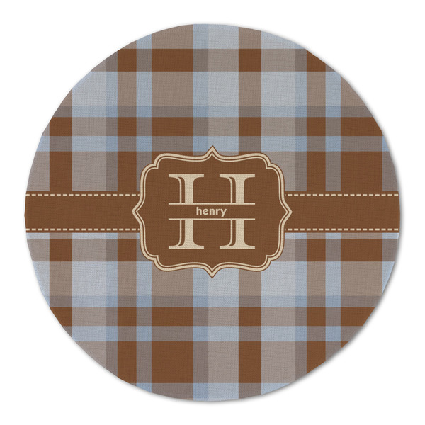 Two Color Plaid Round Linen Placemats - FRONT (Double Sided)