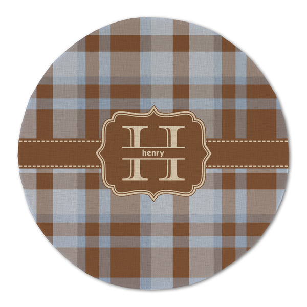 Custom Two Color Plaid Round Linen Placemat (Personalized)