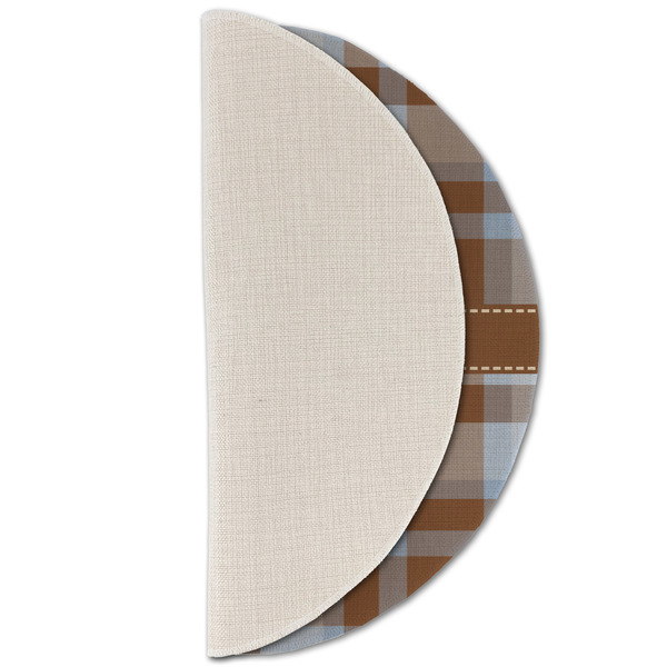 Two Color Plaid Round Linen Placemats - HALF FOLDED (single sided)