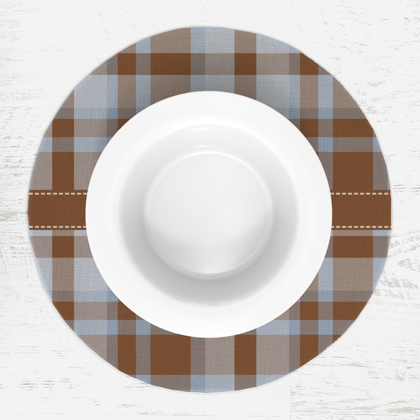 Two Color Plaid Round Linen Placemats - LIFESTYLE (single)