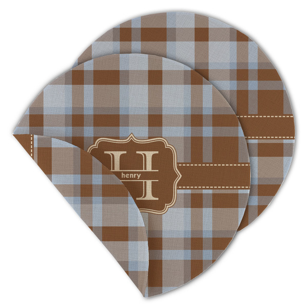Custom Two Color Plaid Round Linen Placemat - Double Sided (Personalized)