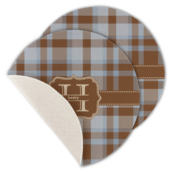 Two Color Plaid Round Linen Placemat - Single Sided - Set of 4 (Personalized)