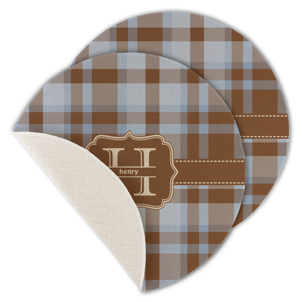 Two Color Plaid Round Linen Placemats - MAIN (Single Sided)