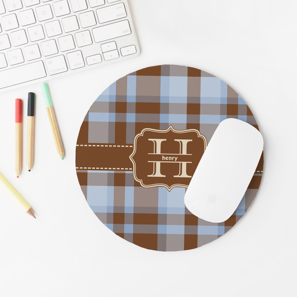 Two Color Plaid Round Mousepad - LIFESTYLE 2