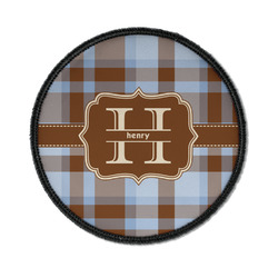 Two Color Plaid Iron On Round Patch w/ Name and Initial