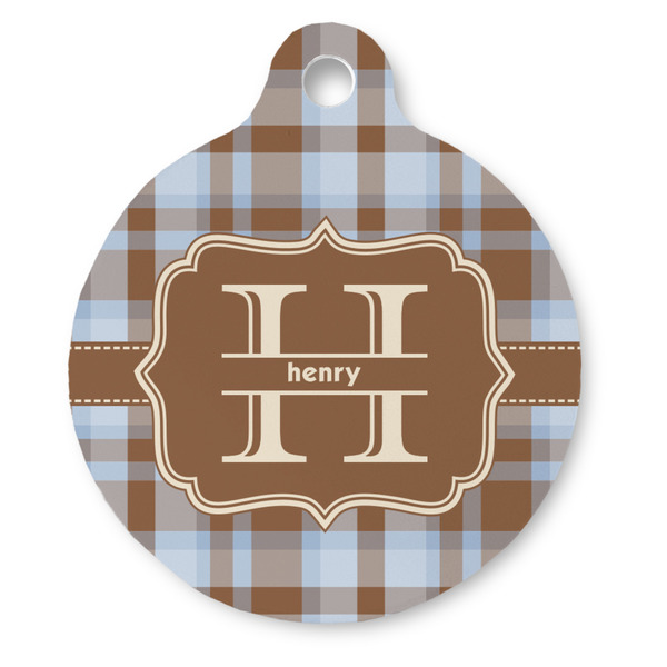 Custom Two Color Plaid Round Pet ID Tag (Personalized)