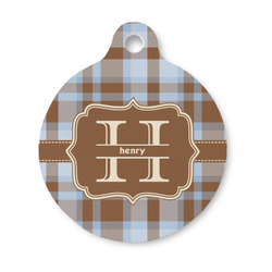 Two Color Plaid Round Pet ID Tag - Small (Personalized)